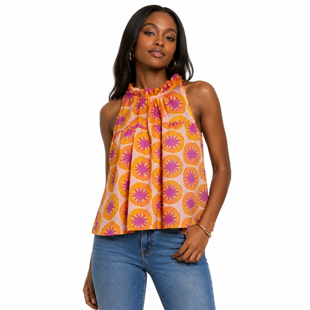 NWT Michelle McDowell Presley Kiwi Kiss Fruit Print Halter Top Orange Pink SizeS